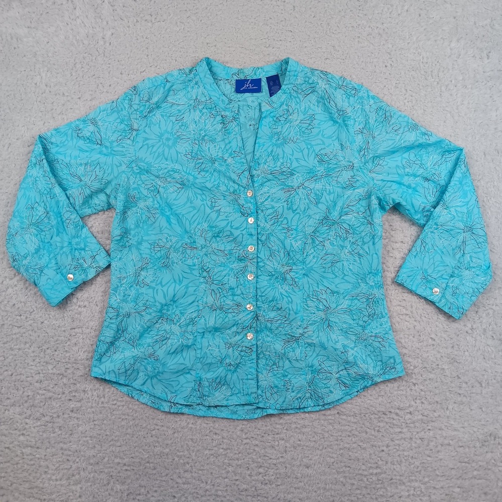 J.H. Collectibles Blouse L Turquoise Floral Embroidered 3/4 Sleeve JKMU4294 J62